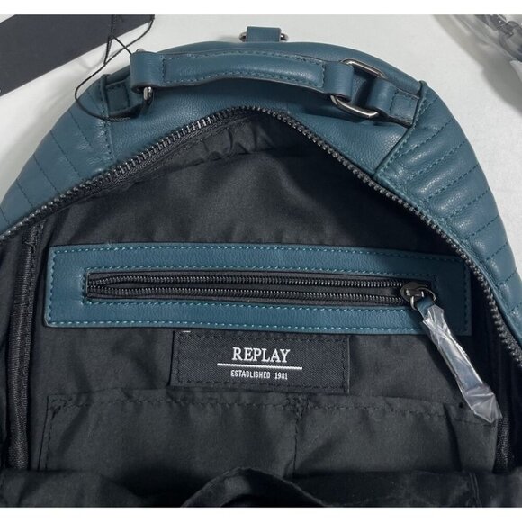 Replay Teal Faux Leather Backpack NEW Medium Quilted Rucksack - Picture 7 of 9